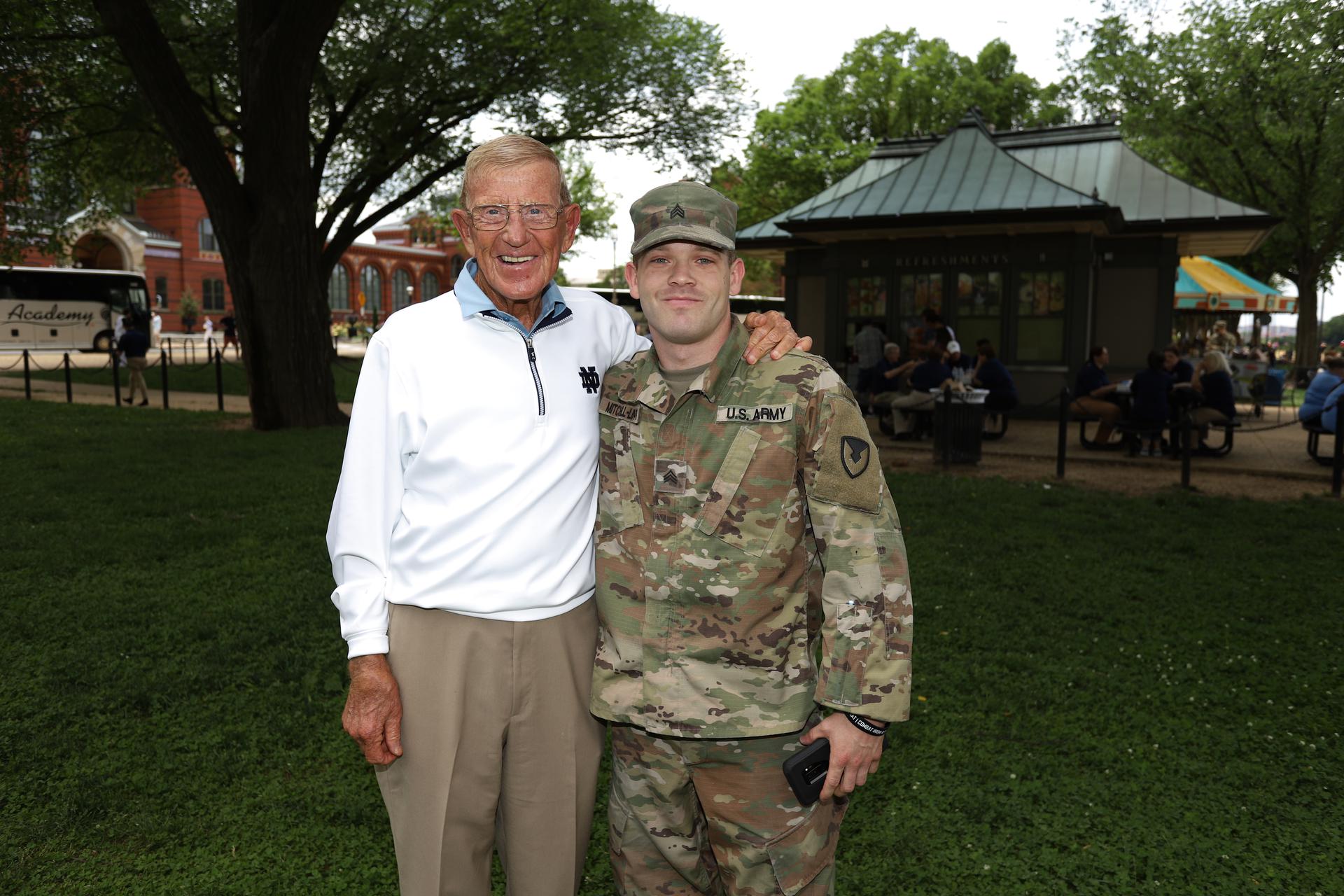 Lou greeting soldiers at the 2019 Memorial Day Parade