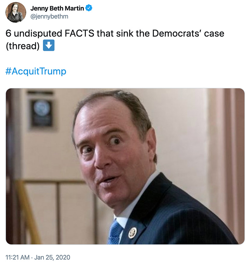 6 undisputed FACTS that sink the Democrats’ case (thread)   #AcquitTrump pic.twitter.com/zLdqgDZYG9