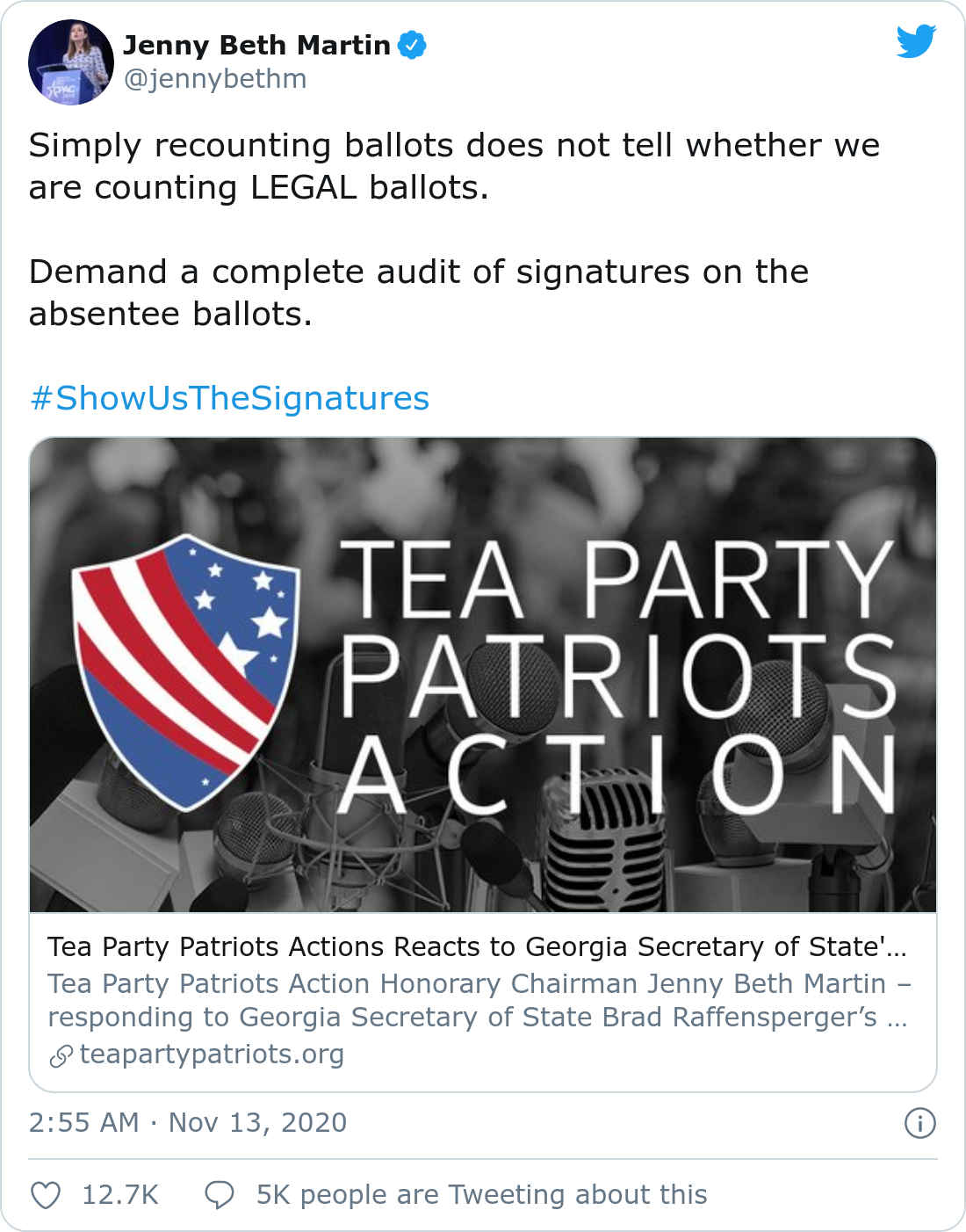 Simply recounting ballots does not tell whether we are counting LEGAL ballots. Demand a complete audit of signatures on the absentee ballots. #ShowUsTheSignatures